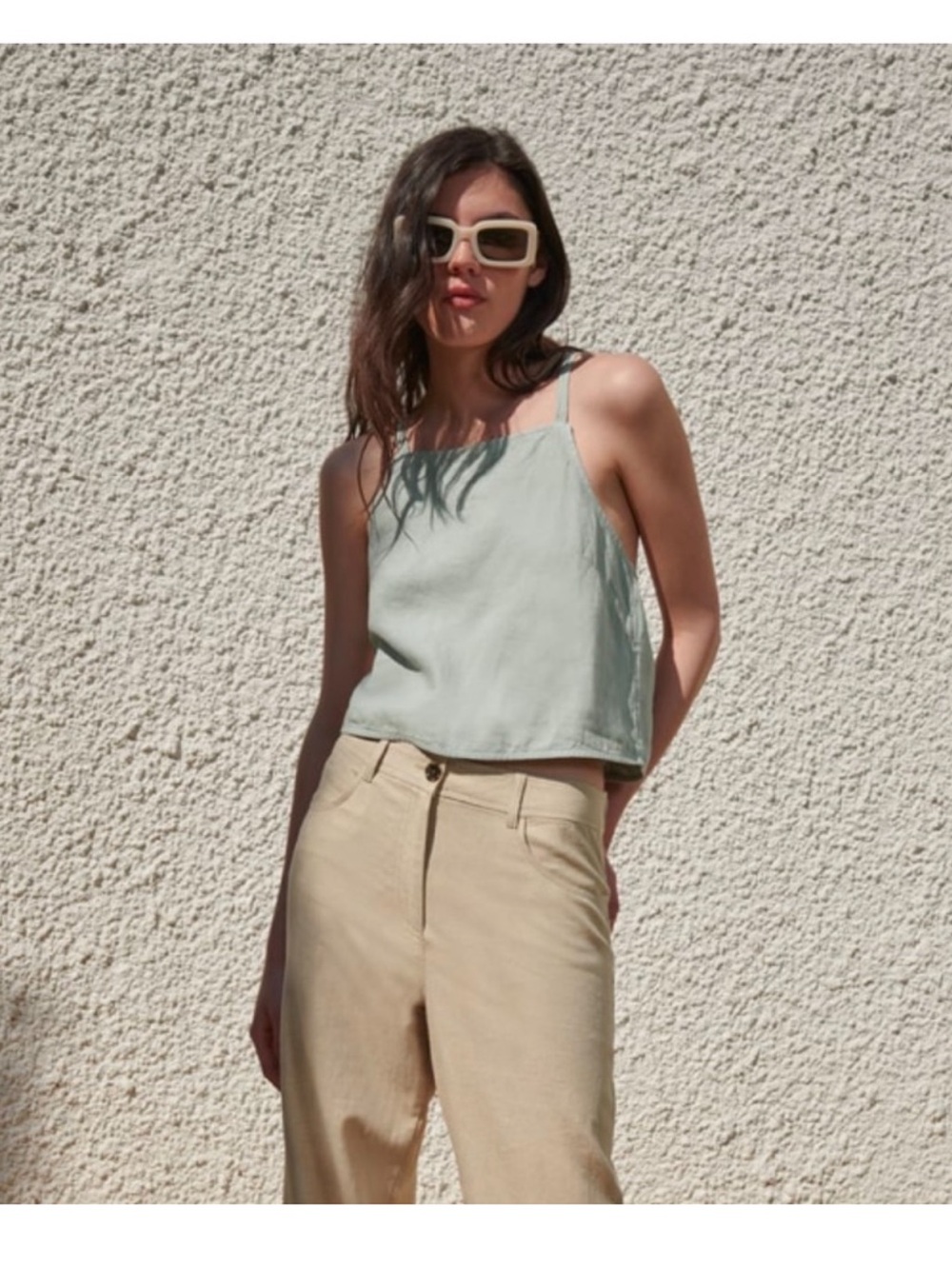 Zara Linen Light Sage Square-Neck Cami Top